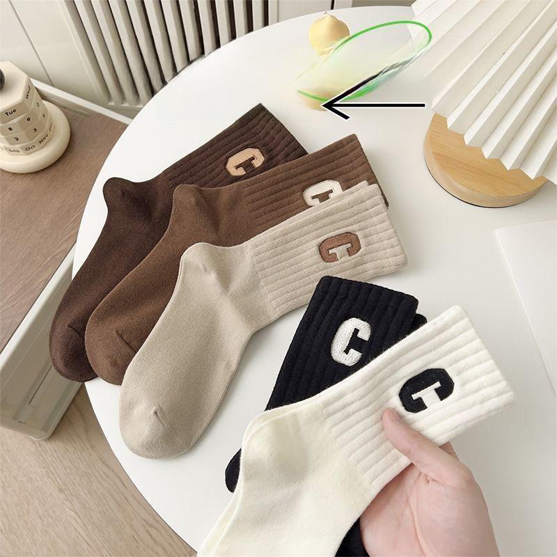 Спортивные носки осень-зима с надписью в студенческом стиле - хлопок, средняя длина