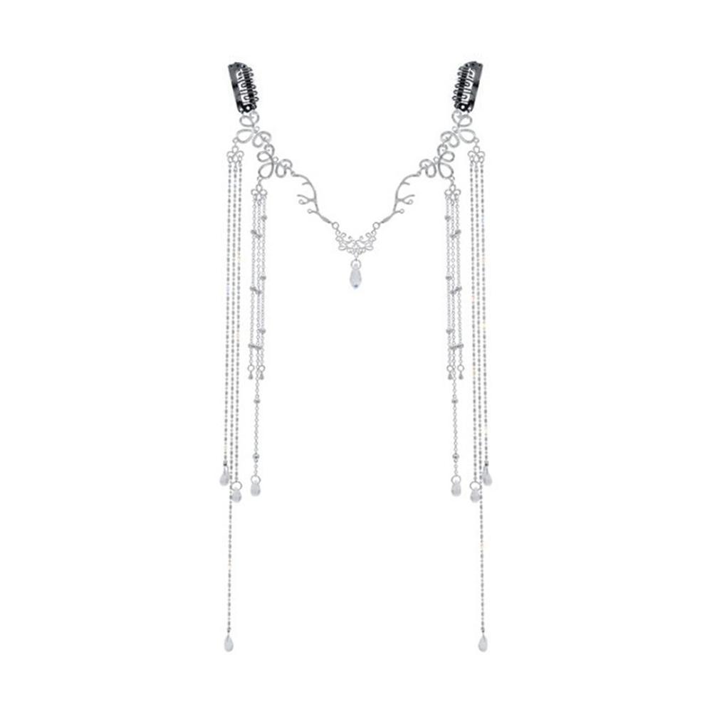 Chinese Style Women Retro Bridal Hollow Bead Hair Clips Rhinestones Crystal Barrette Tassel Hairpin