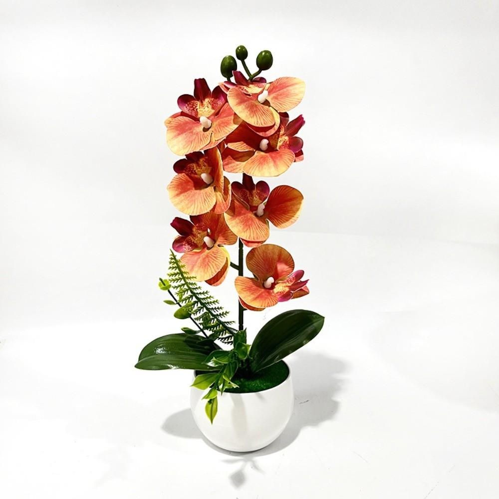 7 Heads Simulated Flower Butterfly Orchid Potted Pink Artificial Faux Plants Living Room Ornaments