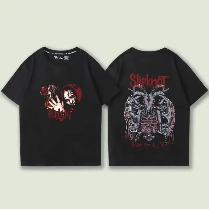 Slipknots Heavy Unisextal Band Печатная футболка Унисекс Хлопковая футболка Музыкальная графика Футболка Harajuku Уличная одежда Негабаритные футболки унисекс