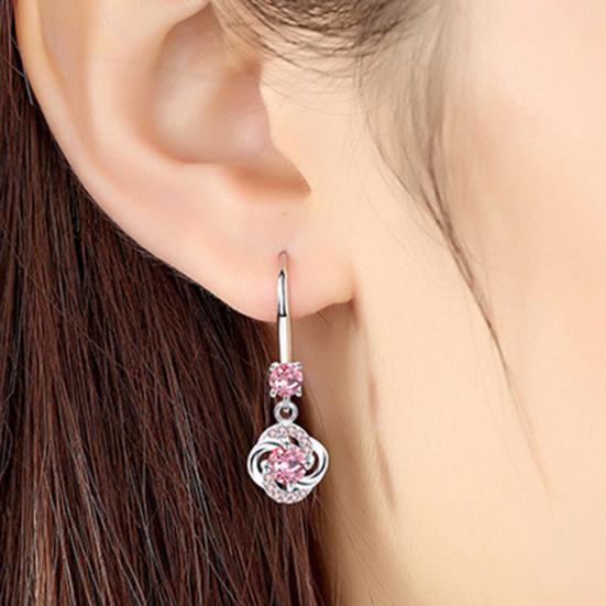 Women Rhinestone Cubic Zirconia Tassel Four-leaf Clover Hook Earrings Jewelry