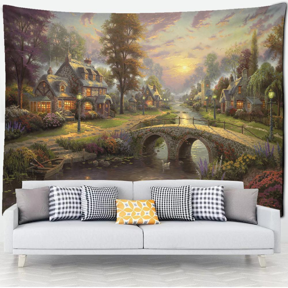 Лесная хижина гобелен настенная картина маслом фон ткань печать психоделическое колдовство богемный декор