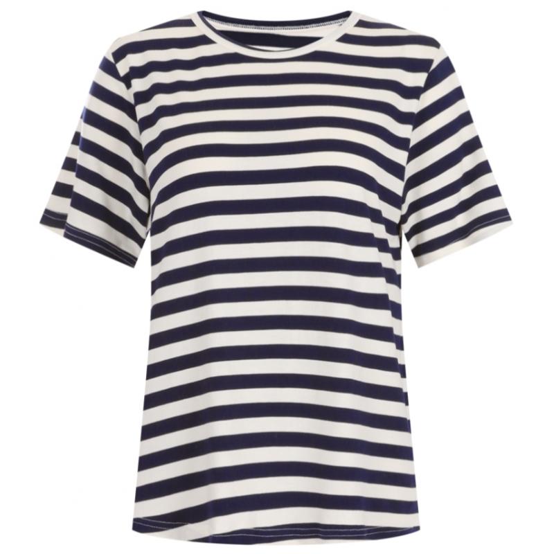Shop Women Round Neck STriped ShorT Sleeve Basic T shirT Black Dai Wsh 20615