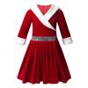 Kids Girls Christmas Princess Costume Dress Dancewear Faux Fur Trimming Velvet Dress For Dance Party Dress Up