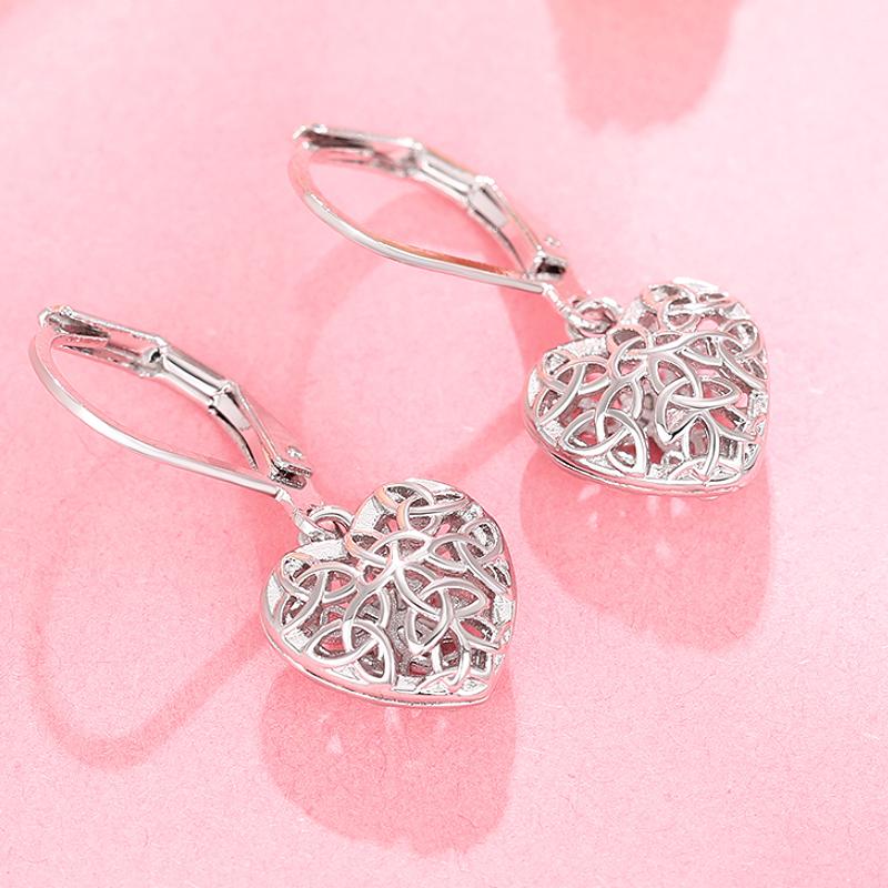 Huitan Women Heart Dangle Earrings Hollow Out Design Trendy Wedding Engagement Party Daily Metalic Versatile Accessories Zircon