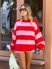 Women's Striped Sweater Crew Neck Long Sleeve Casual Pullover Soft Knit Top