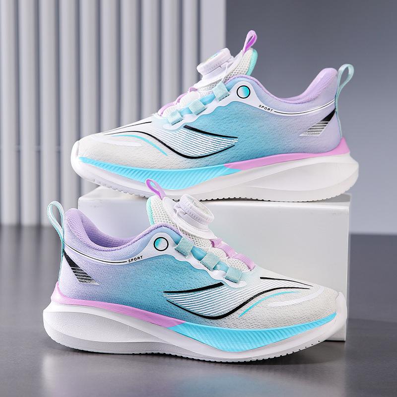 Children's Sports Shoes 2025 Autumn New Boys and Girls Middle-aged and Older Children Rotating Button Breathable Soft-soled Running Shoes