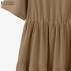 ZANZEA Women Casual V-Neck Half Sleeve Solid Color Loose Long Dress