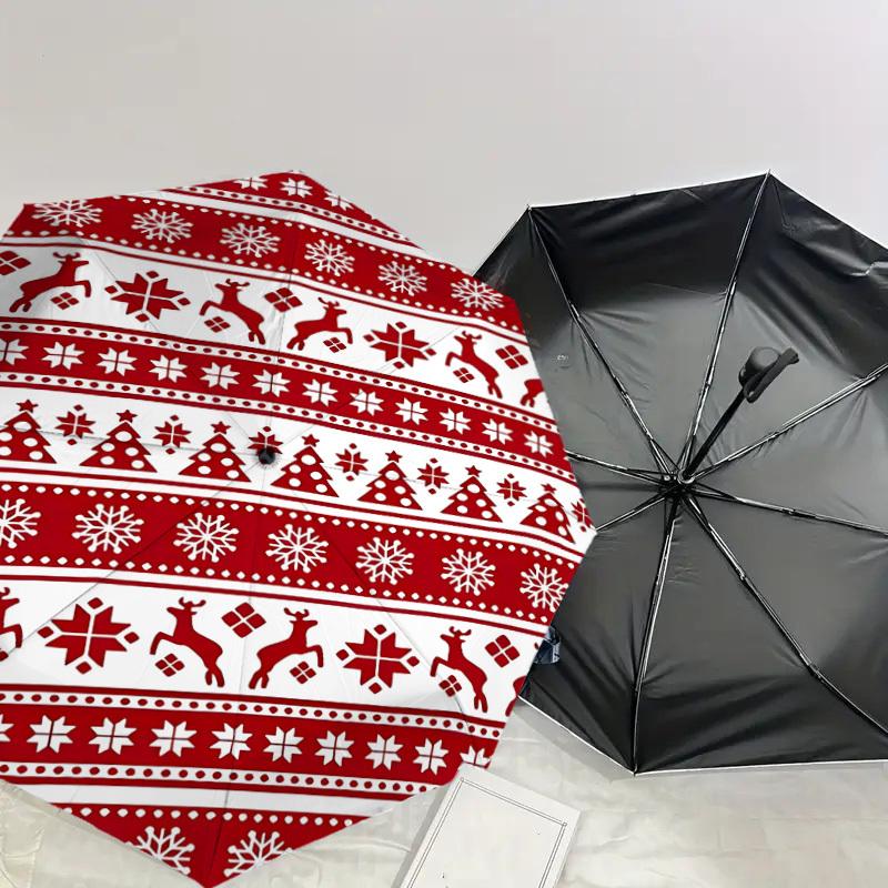 1PC Christmas, patternAutomatic Open/Close Umbrella with Windproof, 8-Rib Sturdy Canopy, Durable Ribs, Fashionable Design, Outdoor Accessory, Fun Prin