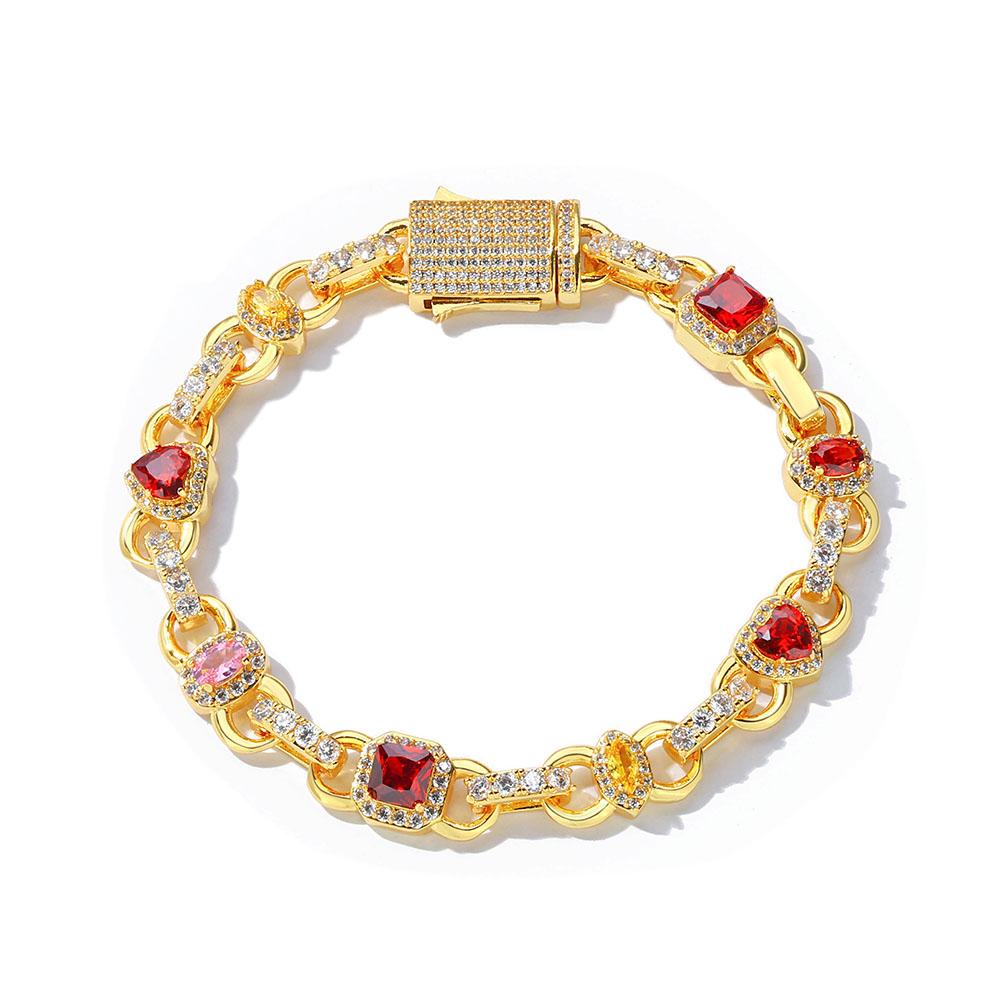 New Colorful Cubic Zirconial Geometric Diamond Necklace Women's 18K Plated Gold Red/Yellow/Pink Iced Out Chain Hip Hop Jewelry