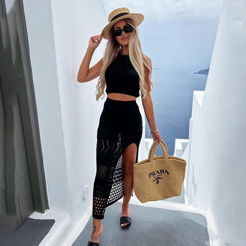 2024 Женская облегающая пляжная юбка средней длины с разрезом и накидка на бикини