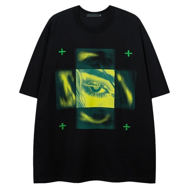 High Street Original Retro Short-sleeved Men's American Trendy Brand Hip-hop Dark Personality Printing Loose Cotton T-shirt