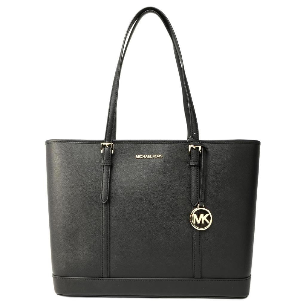 Michael Kors Mk Jet Set Travel Однотонная Винтажная Большая Вместимость Подвеска с Логотипом-Буквой Кожаная Сумка-Тоут Женская тоут Черная 35F0GTVT9L-BLACK