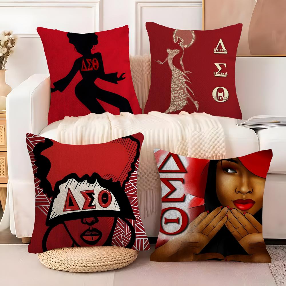 DDelta SSigma Theta Cushion Cover Natural Linen Organic Fabric DoubleSided Printing Sofa Home Decor Breathable Bed Pillow