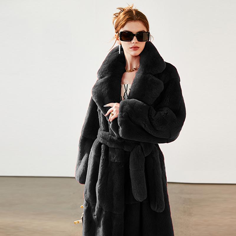Женская длинная искусственная шуба с поясом, зимняя пушистая плюшевая женская куртка с отворотом, теплая, приталенная, плюшевая