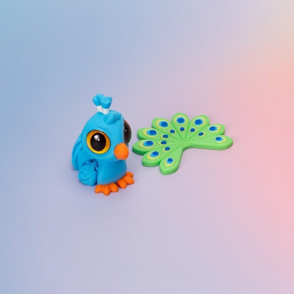 Multi‑Color 3D Printed Peacock Figurine Cartoon Style Articulated Peacock Ornament for Home
