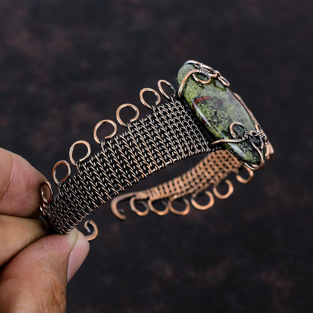 Dragon Bloodstone Copper Bangle Wire Wrapped Gemstone Cuff Bracelet Adjustable Bangle Wire Wrap Jewelry Handmade Copper Jewelry Gift For Her
