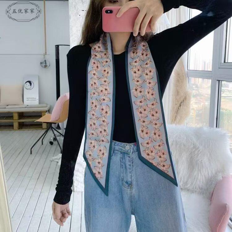 Длинный шейный платок, узкие ленты для волос, шарф, женские модные повязки на голову, шейные платки, напечатанная повязка на голову, симпатичные женские шарфы-сумки 14x145 см