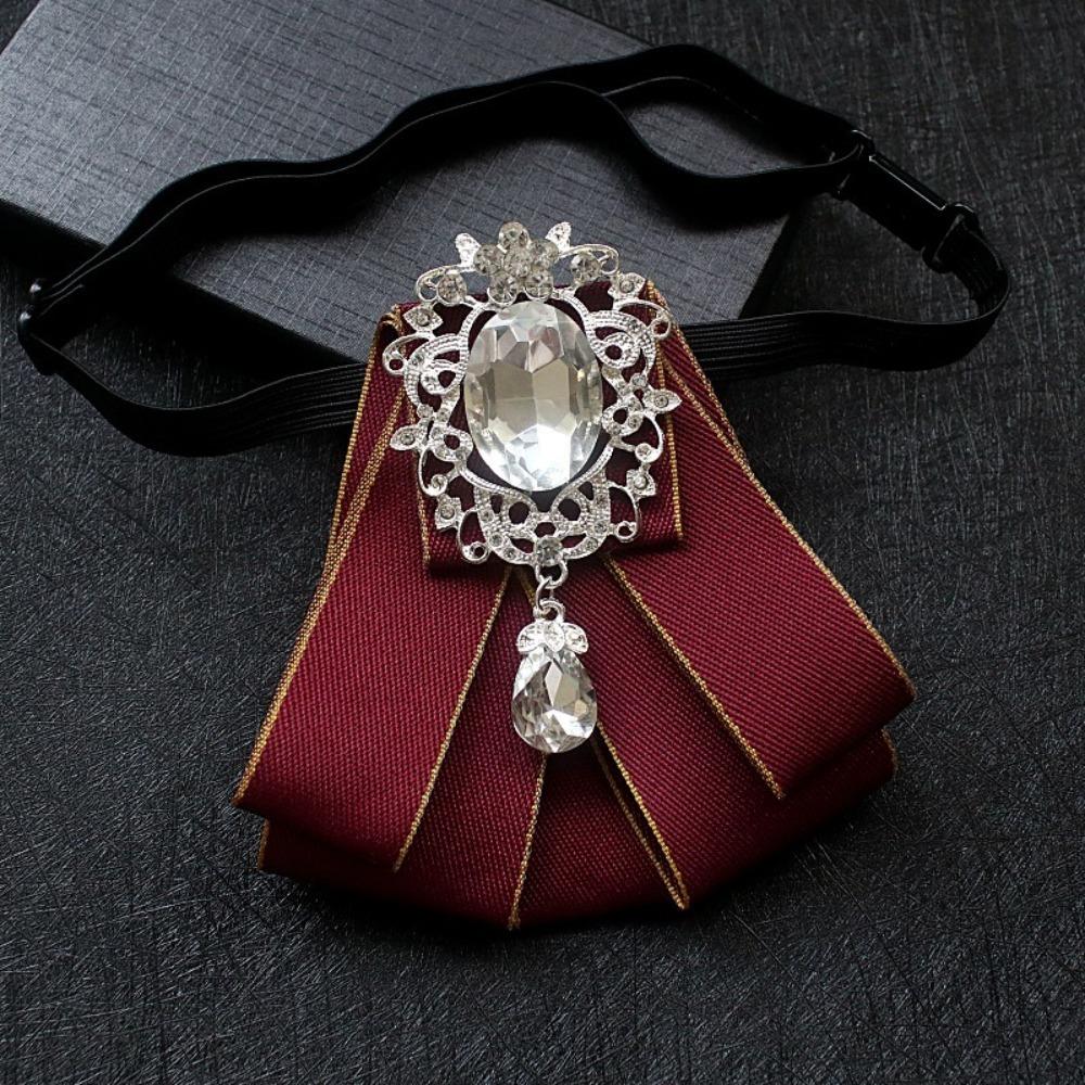 Polyester Rhinestone Bow Tie Solid Color Shirt Collar Luxury Ribbon Bow Tie Daily