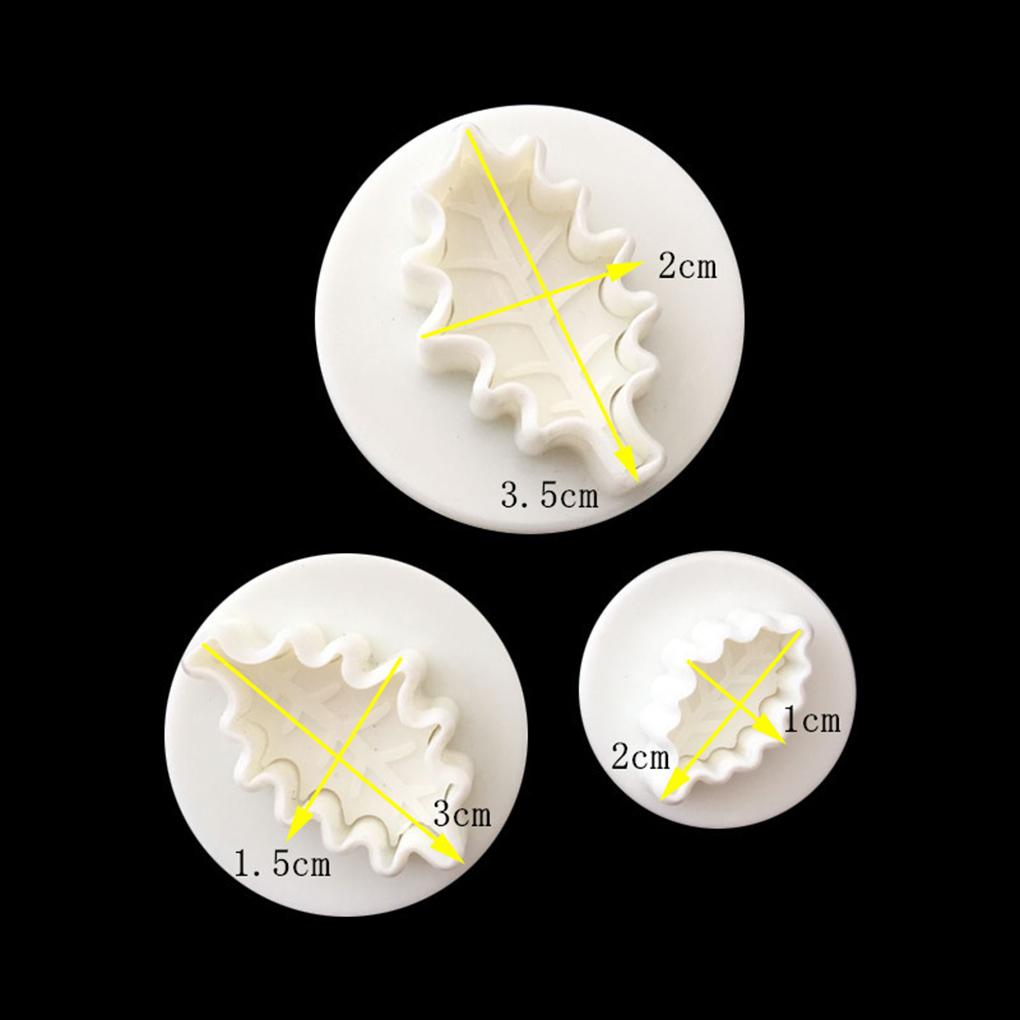 3pcs Food Grade Plastic Cookie Mould DIY Christmas Leaf Shape Baking Tool Fondant Cake Molds