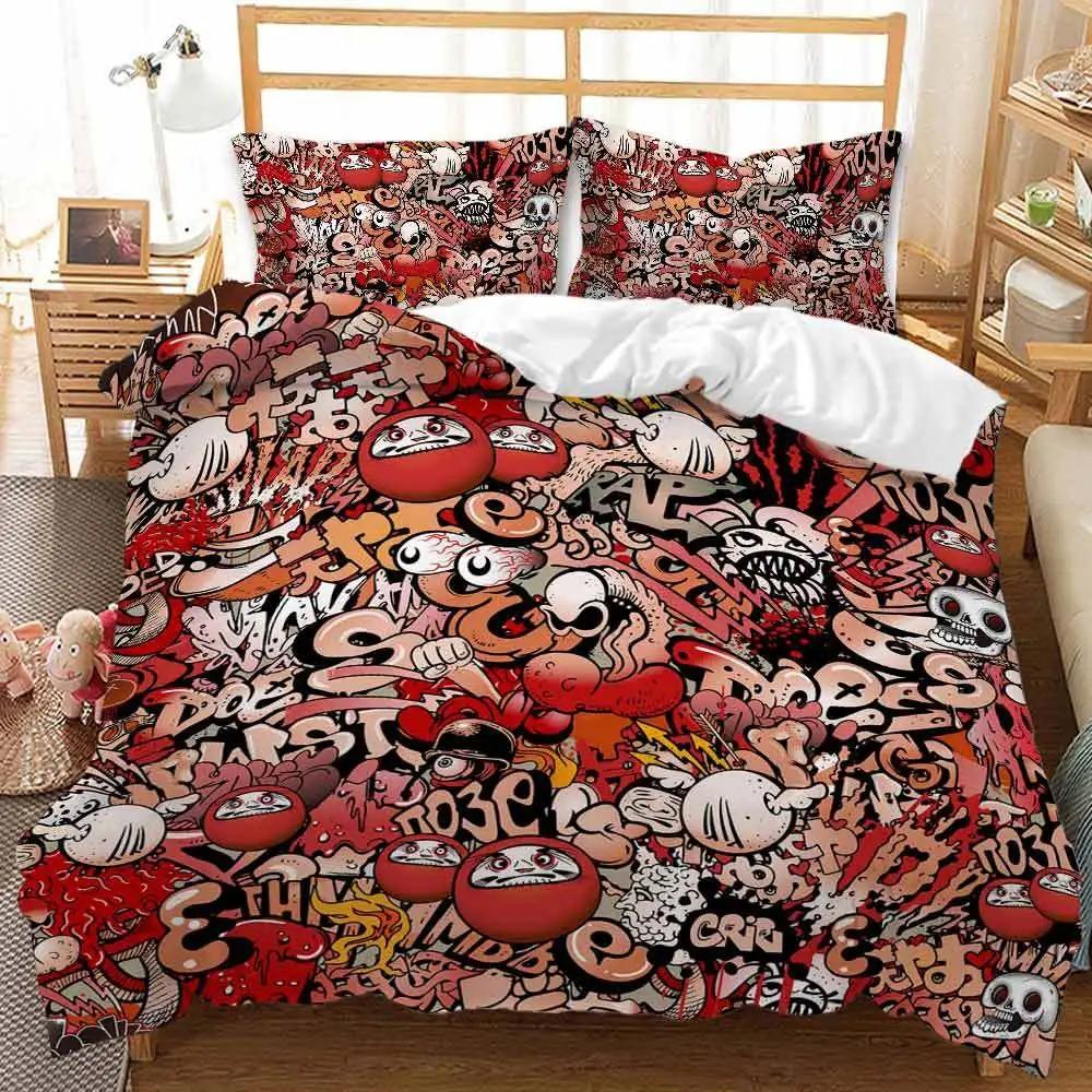 Пододеяльник в стиле хип-хоп, размер King Queen, цветной, уличная культура, стена, граффити, рок-музыка, спорт, полиэстер, комплект постельного белья для детей и подростков