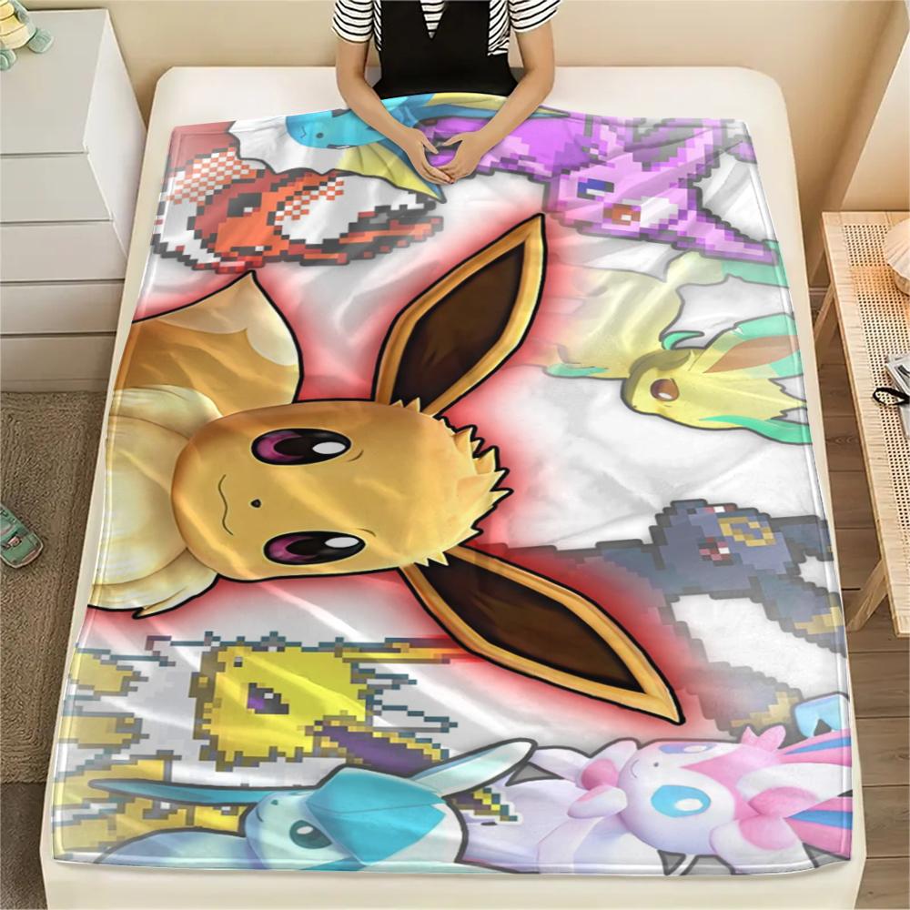 Eevee pattern Flannel Blanket, High quality Comfortable for All Seasons, Home Decor, Warmth and Comfort, Perfect for Gifts.