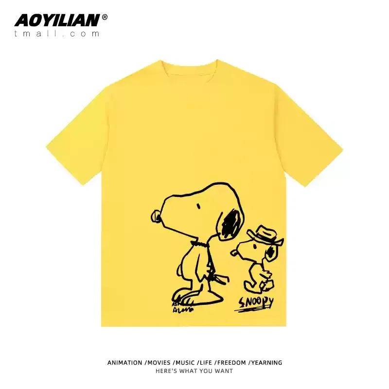Snoopy Tshirt Charlie Brown coshort sleeve anime cartoon men and women 100 cotton loose street fashion brand short sleeve