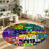 Geometry Dash Printed Round Crystal Velvet Rug Soft Non Slip Floor Carpet For Bedroom Holiday Gift