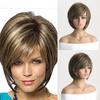 Синтетический короткий прямой парик для женщин, парики с челкой, натуральный смешанный коричневый парик, термостойкое волокно для повседневного использования