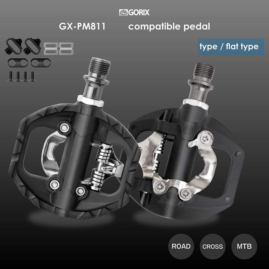 GORIX Bicycle Flat Pedals with Cleats Black GX-PM811 Pedals, Single-Sided Bindings, Included,