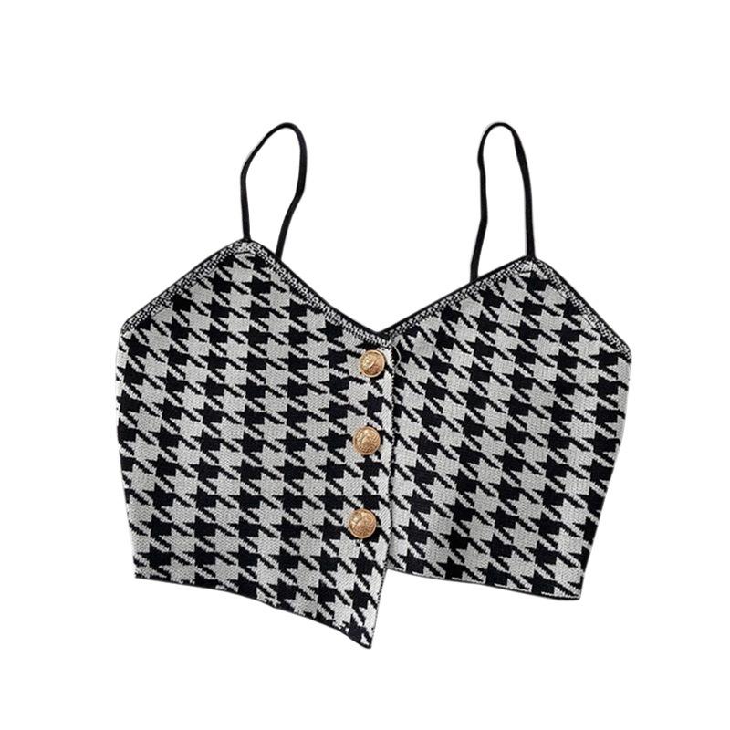 Женские укороченные топы Майки без рукавов Трикотажные майки в клетку