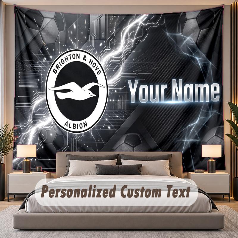 Custom Name Text Tapestry Brighton & Hove Albion Football Personalized Polyester Wall Tapestry For Bedroom And Room