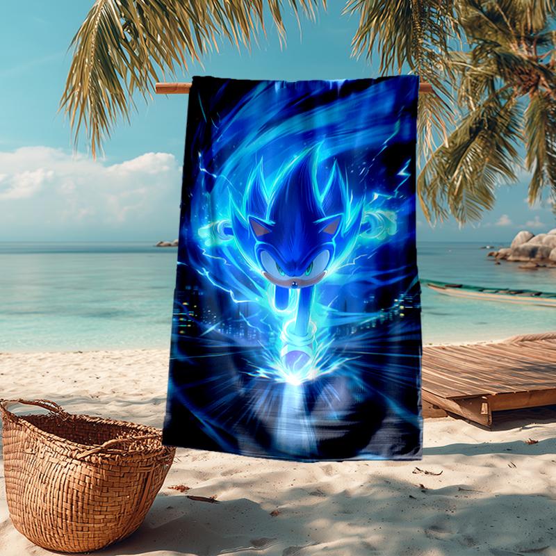 Ultra-Soft Beach Towel with Sonic Theme,Ideal for Pool - Camping, Diving - Perfect Travel Essential, Vibrant Beach Towel.