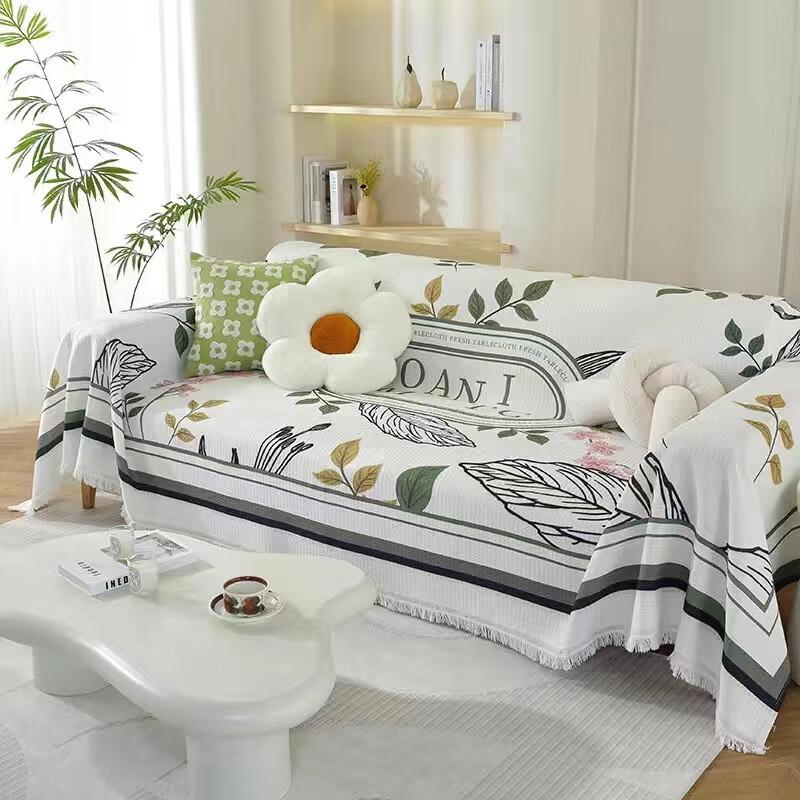 OEING Waffle Knit All-Season Sofa Cover Throw