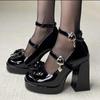 Fashion High Heels Pumps Quality Women's Spring Black Punk Women Shoes Chunky Platform Lolita Shoes Woman Bowtie Thick Heel Gothic Shoes