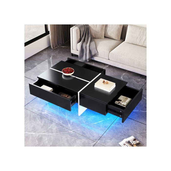 Table basse brillante, structure en blocs de couleur noir et blanc, mobilier décontracté, 100*50*34.5 cm