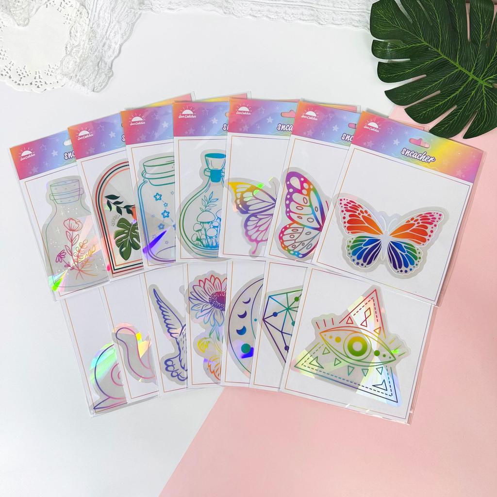 Красочная наклейка на окно, Ловец Солнца, радужная призма, бабочка, статическая стеклянная наклейка, ПВХ, противоударное стекло, домашний декор