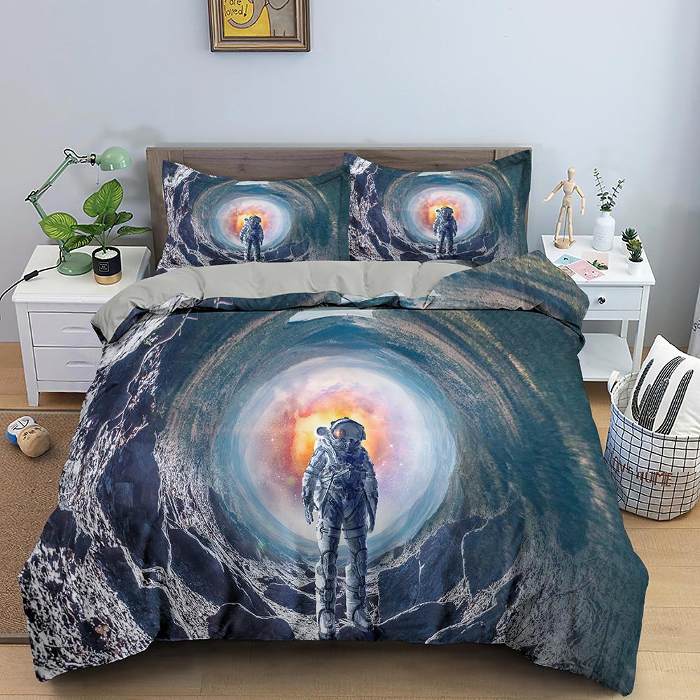 Astronaut Duvet Cover Set Spaceman Pattern Bedding Set For Boys Girl Microfiber Bedclothes Twin King Size 2/3pcs Comforter Cover