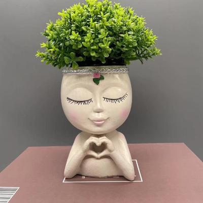 Цветочный горшок из смолы с изображением лица и дренажным отверстием, Статуэтка, Горшок для суккулентов, Любящая маленькая девочка, Милое настольное украшение
