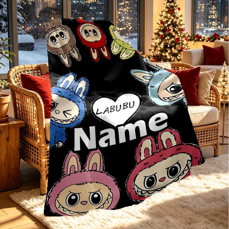 Custom Name Personalized Labubu Print Blanket, Home Decor, Bedroom, Sofa, Camping, Couch, Gifts for Birthday ChristmasEnthusiasts