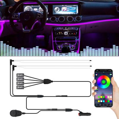 Комплект для подсветки салона автомобиля с приложением 2 в 1 RGB Ambient Footwel с оптоволоконным музыкальным режимом Аксессуары для внутреннего освещения автомобиля