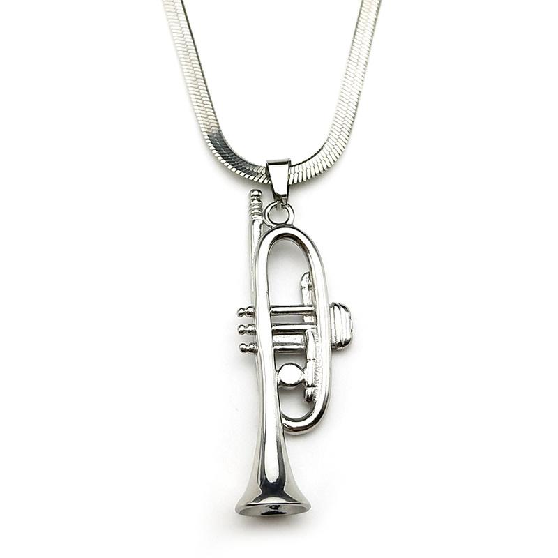 Retro Musical Instrument Trumpet Neck Chain For Women Men Stainless Steel Silver Color Hiphop Fashion Necklace Jewelry Gifts