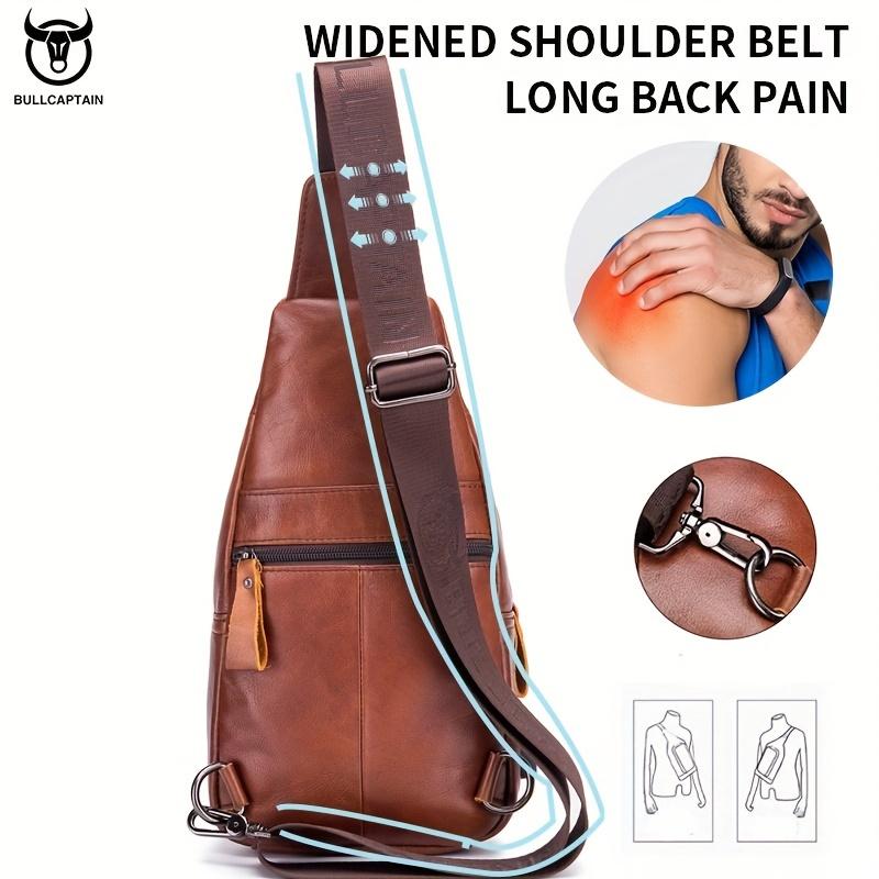 BULLCAPTAIN Leather Men's Chest Pocket One Crossbody Bags with USB Rechargeable Chest Bag Can Be Used for 7.9 Inch IPai Pockets