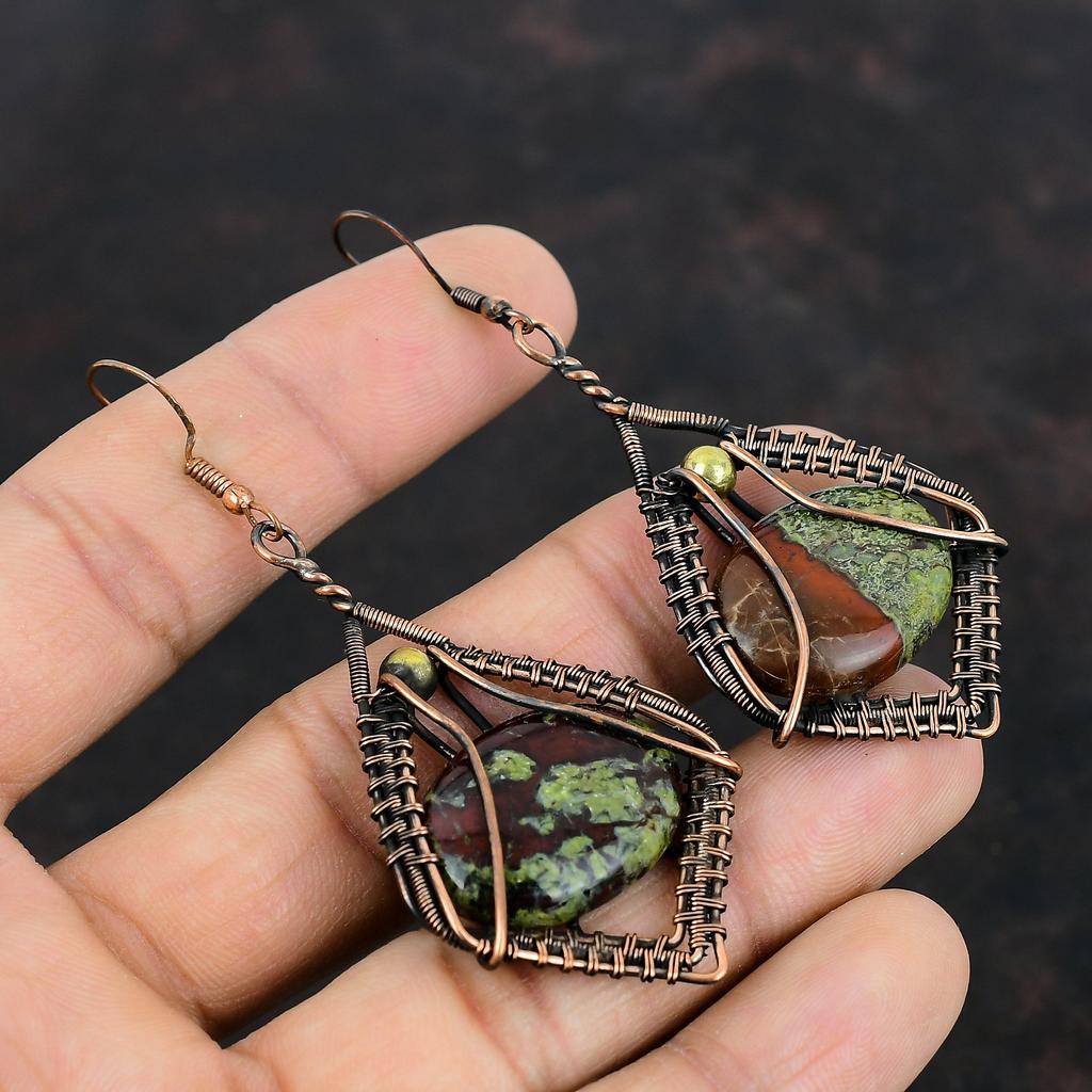Серьги с кровавым камнем дракона, серьги из медной проволоки, ювелирные изделия ручной работы, новейший дизайн, серьги с драгоценным камнем, медная проволока, ювелирные изделия, подарки для друга