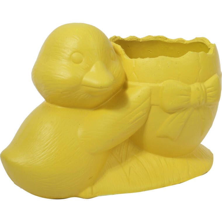 Yellow Ceramic Easter Egg Pot with Duck Decoration