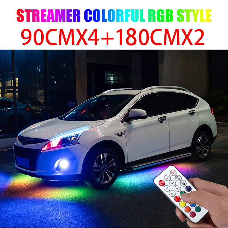 RGB LED Strip Music Remote Control Streamer Flowing Under Car Tube Underglow Underbody System Neon Light