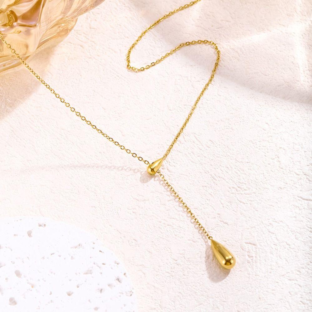 Y-shaped Water Drop Tassel Necklace Titanium Steel Collarbone Chain Metal Necklace  Jewelry Gifts