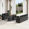 10-Piece Garden Sofa Set with Black Poly Rattan Acacia Cushions, 2-Seater Garden Sofa with Storage and Cushions 3364439