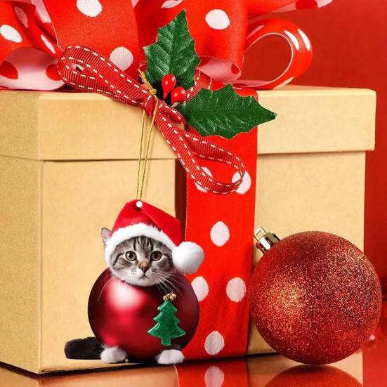 Качающийся кот, подвесное зеркало для автомобиля, украшение в рождественской шапке, подвесное украшение для автомобиля, акриловое универсальное украшение для автомобиля