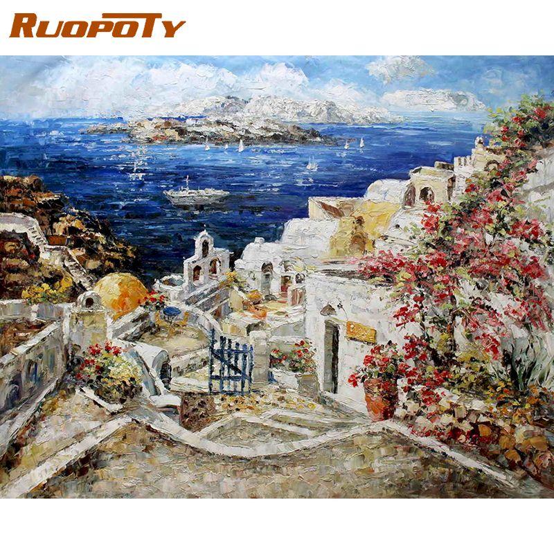 RUOPOTY Безрамная картина «сделай сам» по номерам, акриловая настенная живопись, пейзаж, холст, современная картина маслом 40x50 см